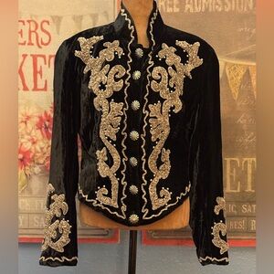 Double D Ranch Black Velvet Blazer Grey Embroidery Concho Buttons Western Ranch